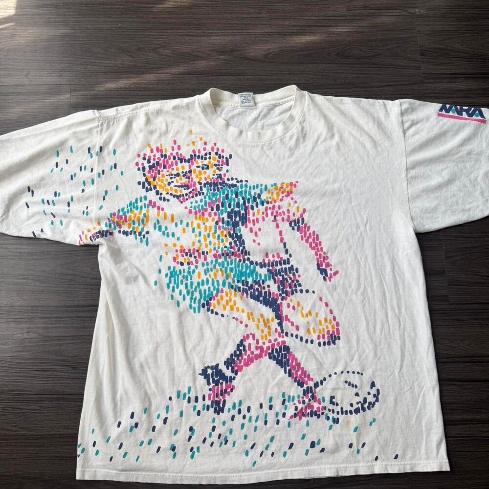 Vintage 90s white Graphic Soccer Xara graphic tee  single stitch sleeves Size XL